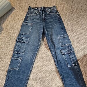 American Eagle Dark Blue  Super High Rise Cargo Jeans